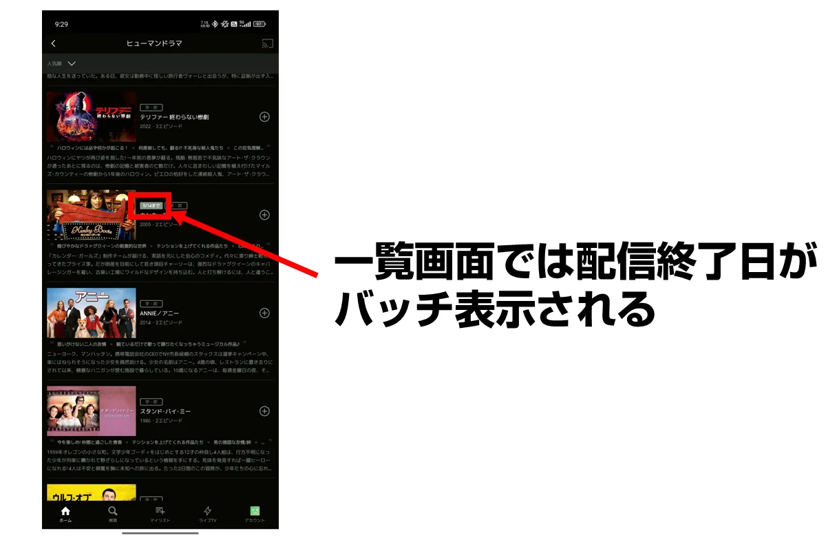 一覧画面の表示