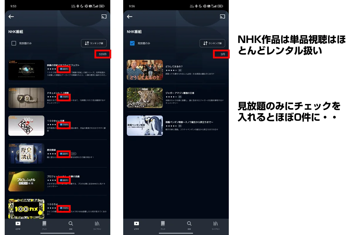 U-NEXTではNHK作品はすべてレンタル扱い?