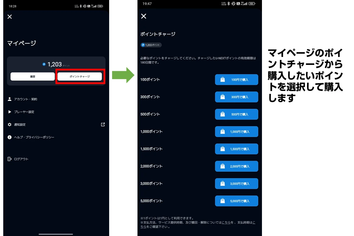 ポイントを購入してチャージする