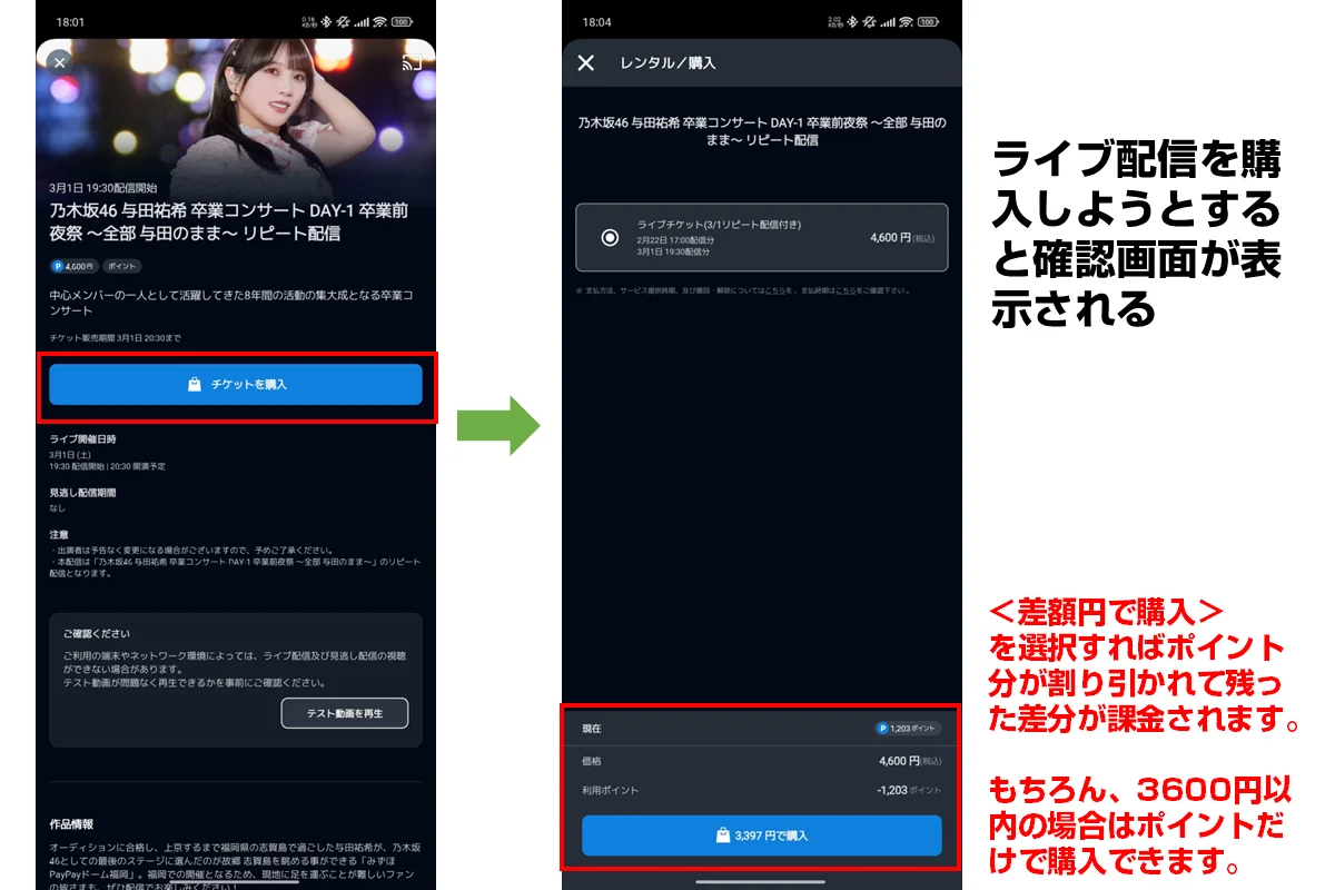 ライブ配信のチケット購入